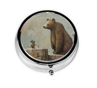 WZYWHJ Mouse and Bear on The Rocks Printed Circular Medicine Box Storage, Portable Travel with compartments, mini Pill Dispenser