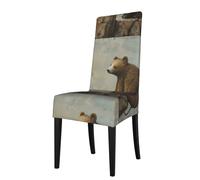 WZYWHJ Mouse and Bear on The Rocks Printed Detachable Chair Cover Quick Installation and Easy Maintenance Suitable for Square Chair Backs