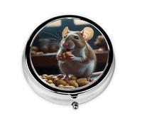 WZYWHJ Mouse eating peanuts Printed Circular medicine box storage, portable travel with compartments, mini pill dispenser