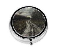 WZYWHJ Muddy road after rain Printed Circular medicine box storage, portable travel with compartments, mini pill dispenser