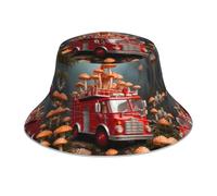 WZYWHJ Mushroom fire Truck Toy Printed Fisherman's hat, Double-Sided Reflective Outdoor Travel, Summer Beach Sun Cap Black