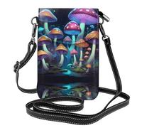 WZYWHJ Mushroom flora printing Women's leather phone bag crossbody package with adjustable shoulder strap
