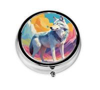 WZYWHJ National Geographic Wolf Printing Circular Medicine Box Storage, Portable Travel with compartments, mini Pill Dispenser