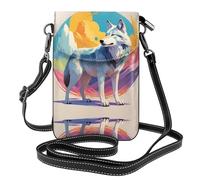 WZYWHJ National Geographic Wolf printing Women's leather phone bag crossbody package with adjustable shoulder strap