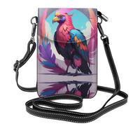 WZYWHJ Neon Feather Condor printing Women's leather phone bag crossbody package with adjustable shoulder strap
