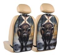 WZYWHJ North American Bison Printed Car seat Anti Kick Storage pad 2 Pieces, Multi-Functional Storage Bag seat Protector After Installation