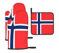 WZYWHJ Norwegian Flag Pattern Oven Gloves and Pot Rack 3-Piece Set Thickened Long Kitchen mitt