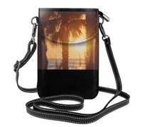 WZYWHJ Palm trees at sunset Pattern Women's leather phone bag crossbody package with adjustable shoulder strap