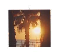 WZYWHJ Palm trees at sunset Picture Drying Mat for Kitchen : Made of sponge Water absorbent, With lanyard for hanging 18 x 16 in