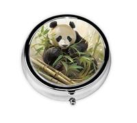 WZYWHJ Panda Digging Bamboo Shoots Printed Circular Medicine Box Storage, Portable Travel with compartments, mini Pill Dispenser