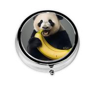 WZYWHJ Panda eating banana Printed Circular medicine box storage, portable travel with compartments, mini pill dispenser