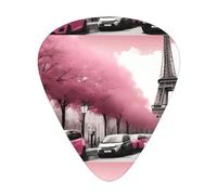Wzywhj Paris Street Eiffel Tower Pink Floral Pattern Guitar Pick Easy Grip Uke Picks For Your Bass, Ukulele, Acoustic And Electric Guitar，12 Piece