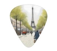 Wzywhj Paris Street Scene Eiffel Tower Pattern Guitar Pick Easy Grip Uke Picks For Your Bass, Ukulele, Acoustic And Electric Guitar，12 Piece