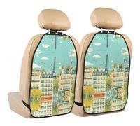 WZYWHJ Paris Street Scene Eiffel Tower Printed Car seat Anti Kick Storage pad 2 Pieces, Multi-Functional Storage Bag seat Protector After Installation