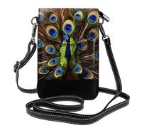 WZYWHJ Peacock Spreads Its Tail Pattern Women's leather phone bag crossbody package with adjustable shoulder strap