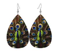 WZYWHJ Peacock Spreads Its Tail Picture Water droplet pendant earrings, leather earrings, Women's Fashion Items