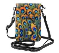 WZYWHJ Peacock tail feathers printing Women's leather phone bag crossbody package with adjustable shoulder strap