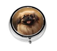 WZYWHJ Pekingese Dog Printing Circular Medicine Box Storage, Portable Travel with compartments, mini Pill Dispenser