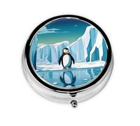 WZYWHJ Penguin Antarctica Ice printing Circular medicine box storage, portable travel with compartments, mini pill dispenser