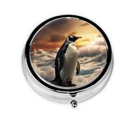 WZYWHJ Penguin sea printing Circular medicine box storage, portable travel with compartments, mini pill dispenser