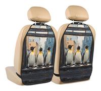 WZYWHJ Penguins in The Door and Window Printed Car seat Anti Kick Storage pad 2 Pieces, Multi-Functional Storage Bag seat Protector After Installation