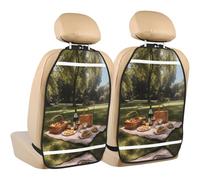 WZYWHJ Picnic on The Lawn Printed Car seat Anti Kick Storage pad 2 Pieces, Multi-Functional Storage Bag seat Protector After Installation