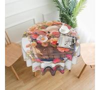 WZYWHJ Pig in the flowerpot Printed Round long tablecloth anti overflow and wrinkle resistant dining table cloth 60 inches