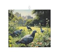 WZYWHJ Pigeons on the grass Printed Drying Mat for Kitchen : Made of sponge Water absorbent, With lanyard for hanging 18 x 16 in