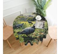 WZYWHJ Pigeons on the grass Printed Round long tablecloth anti overflow and wrinkle resistant dining table cloth 60 inches