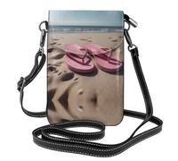 WZYWHJ Pink flip flops on the beach Printed Leather Crossbody Flap Phone Bag - Versatile Gift for Women Walking, Camping, Shopping, and Travel