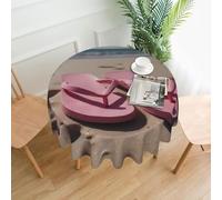 WZYWHJ Pink flip flops on the beach Printed Round long tablecloth anti overflow and wrinkle resistant dining table cloth 60 inches