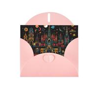 WZYWHJ Pink Holiday Greeting Card 6x4 in with Envelope for Christmas, Birthday, Valentine's Day, Party Invitation Castle and starry sky at night Pattern