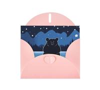 WZYWHJ Pink Holiday Greeting Card 6x4 in with Envelope for Christmas, Birthday, Valentine's Day, Party Invitation Bear Bathing Under The Stars Pattern