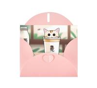 WZYWHJ Pink Holiday Greeting Card 6x4 in with Envelope for Christmas, Birthday, Valentine's Day, Party Invitation Cat Shape Milk Tea Picture