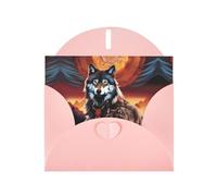 WZYWHJ Pink Holiday Greeting Card 6x4 in with Envelope for Christmas, Birthday, Valentine's Day, Party Invitation Wolf Totem With Fire Printing