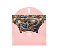 WZYWHJ Pink Holiday Greeting Card 6x4 in with Envelope for Christmas, Birthday, Valentine's Day, Party Invitation Snake on colored stones Printed