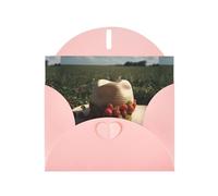 WZYWHJ Pink Holiday Greeting Card 6x4 in with Envelope for Christmas, Birthday, Valentine's Day, Party Invitation Wild strawberries in a straw hat Printed