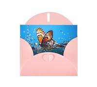 WZYWHJ Pink Holiday Greeting Card 6x4 in with Envelope for Christmas, Birthday, Valentine's Day, Party Invitation Butterfly on water Pattern