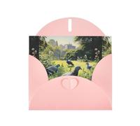 WZYWHJ Pink Holiday Greeting Card 6x4 in with Envelope for Christmas, Birthday, Valentine's Day, Party Invitation Pigeons on the grass Printed