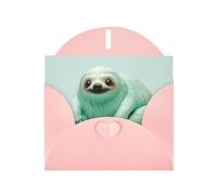 WZYWHJ Pink Holiday Greeting Card 6x4 in with Envelope for Christmas, Birthday, Valentine's Day, Party Invitation animal sloth mint green Pattern