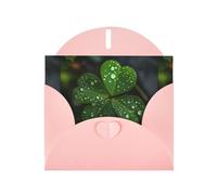 WZYWHJ Pink Holiday Greeting Card 6x4 in with Envelope for Christmas, Birthday, Valentine's Day, Party Invitation Three-leaf clover scattered with water droplets Printed