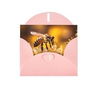 WZYWHJ Pink Holiday Greeting Card 6x4 in with Envelope for Christmas, Birthday, Valentine's Day, Party Invitation Cute Bee Printed