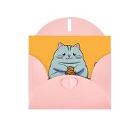 WZYWHJ Pink Holiday Greeting Card 6x4 in with Envelope for Christmas, Birthday, Valentine's Day, Party Invitation Cat playing with ball of string Pattern