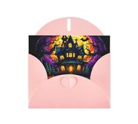WZYWHJ Pink Holiday Greeting Card 6x4 in with Envelope for Christmas, Birthday, Valentine's Day, Party Invitation Castle of Terror Pattern