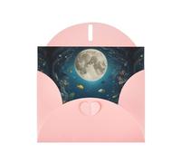 WZYWHJ Pink Holiday Greeting Card 6x4 in with Envelope for Christmas, Birthday, Valentine's Day, Party Invitation Moon under the sea Printed