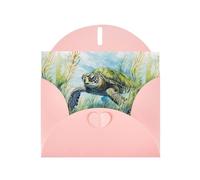 WZYWHJ Pink Holiday Greeting Card 6x4 in with Envelope for Christmas, Birthday, Valentine's Day, Party Invitation Little turtle in the seaweed Printed