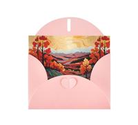 WZYWHJ Pink Holiday Greeting Card 6x4 in with Envelope for Christmas, Birthday, Valentine's Day, Party Invitation Maple leaves and hills Printed