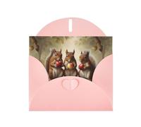 WZYWHJ Pink Holiday Greeting Card 6x4 in with Envelope for Christmas, Birthday, Valentine's Day, Party Invitation Three squirrels eating apples Printed