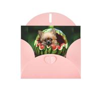 WZYWHJ Pink Holiday Greeting Card 6x4 in with Envelope for Christmas, Birthday, Valentine's Day, Party Invitation The puppy in the watermelon Printed