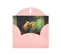 WZYWHJ Pink Holiday Greeting Card 6x4 in with Envelope for Christmas, Birthday, Valentine's Day, Party Invitation Loving parrots on a branch Printed